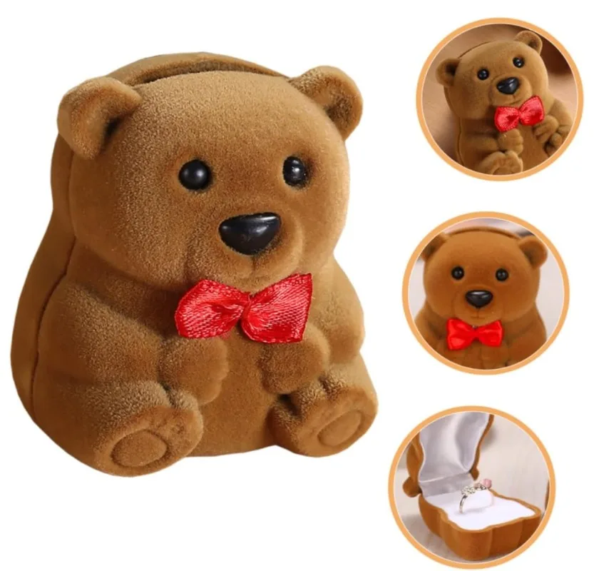 1pc New Cute Little Bear Velvet Jewelry Box Container Wedding Ring Box Fashion Earrings Rings Holder for Jewelry Display Boxes