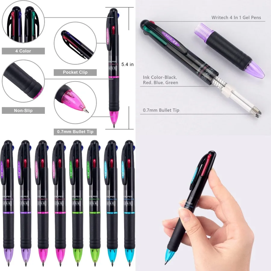

8 Pack Multicolor Ballpoint Pens 4-in-1 0.7mm Colored Retractable Ballpoint Pens for Office School Supplies Students Gift - Ide