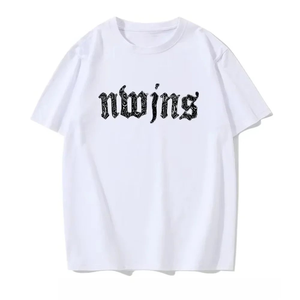 T-shirt da donna a maniche corte stampata con lettera jeans nuova T-shirt casual con motivo allentato Spice Comoda camicia a maniche corte