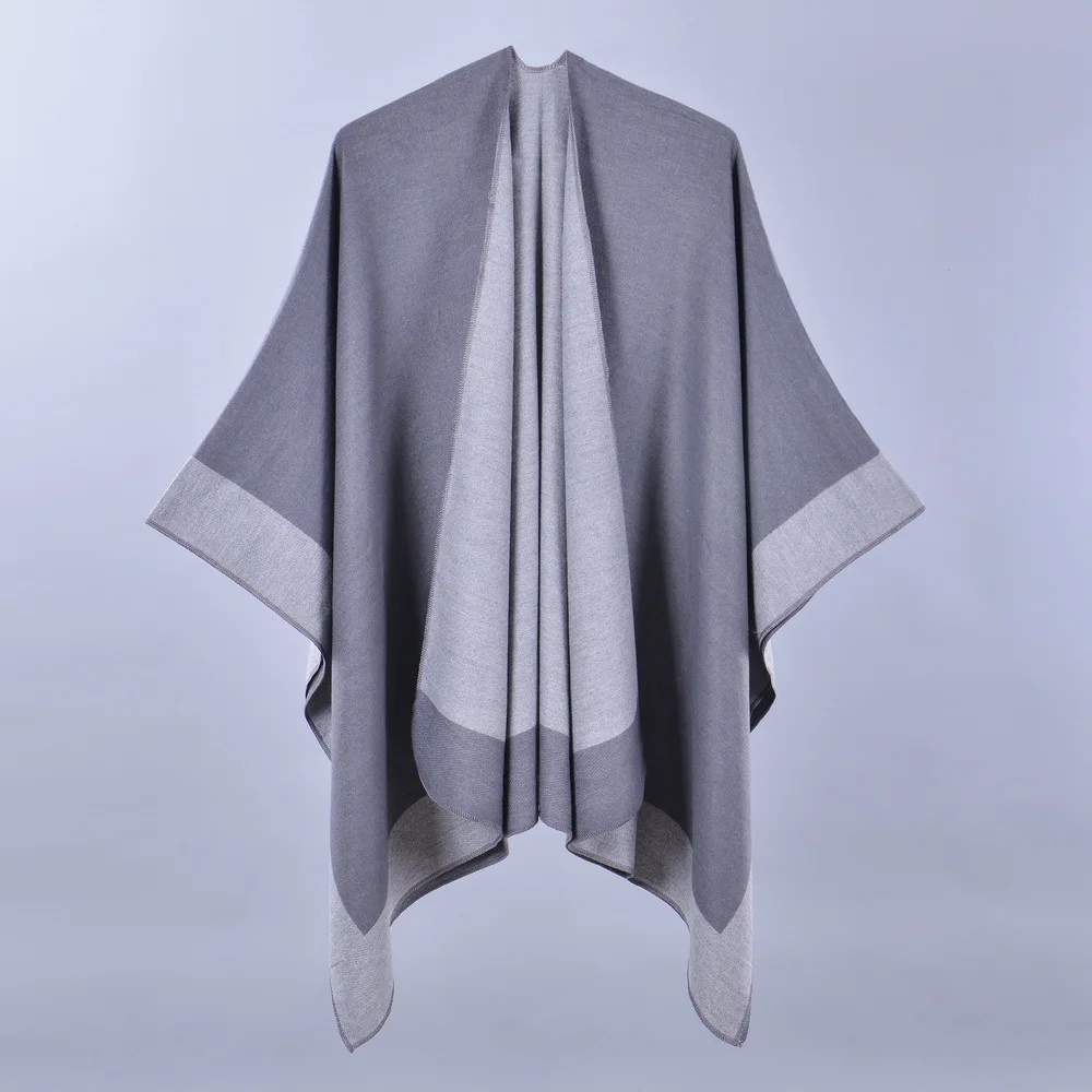 

Autumn Contrasting Colors Split Capes Cardigan Loose Poncho Women Faux Cashmere Cloak Big Pendulum Out Streetwear Shawl