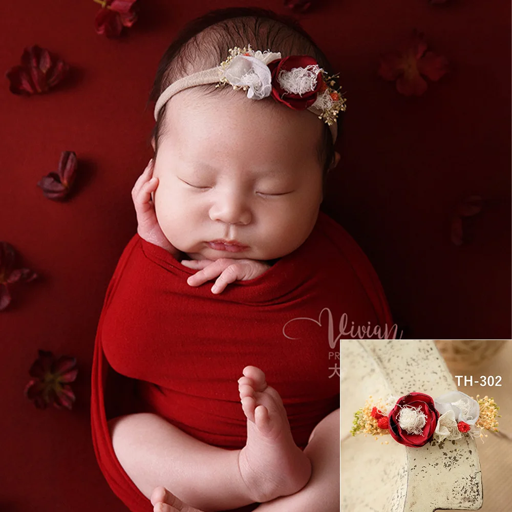 Flower Headdress for Baby Girls Adjustable Newborn Photography Headwear Artificial Dried Flowers Hairband Baby Hair Accessories