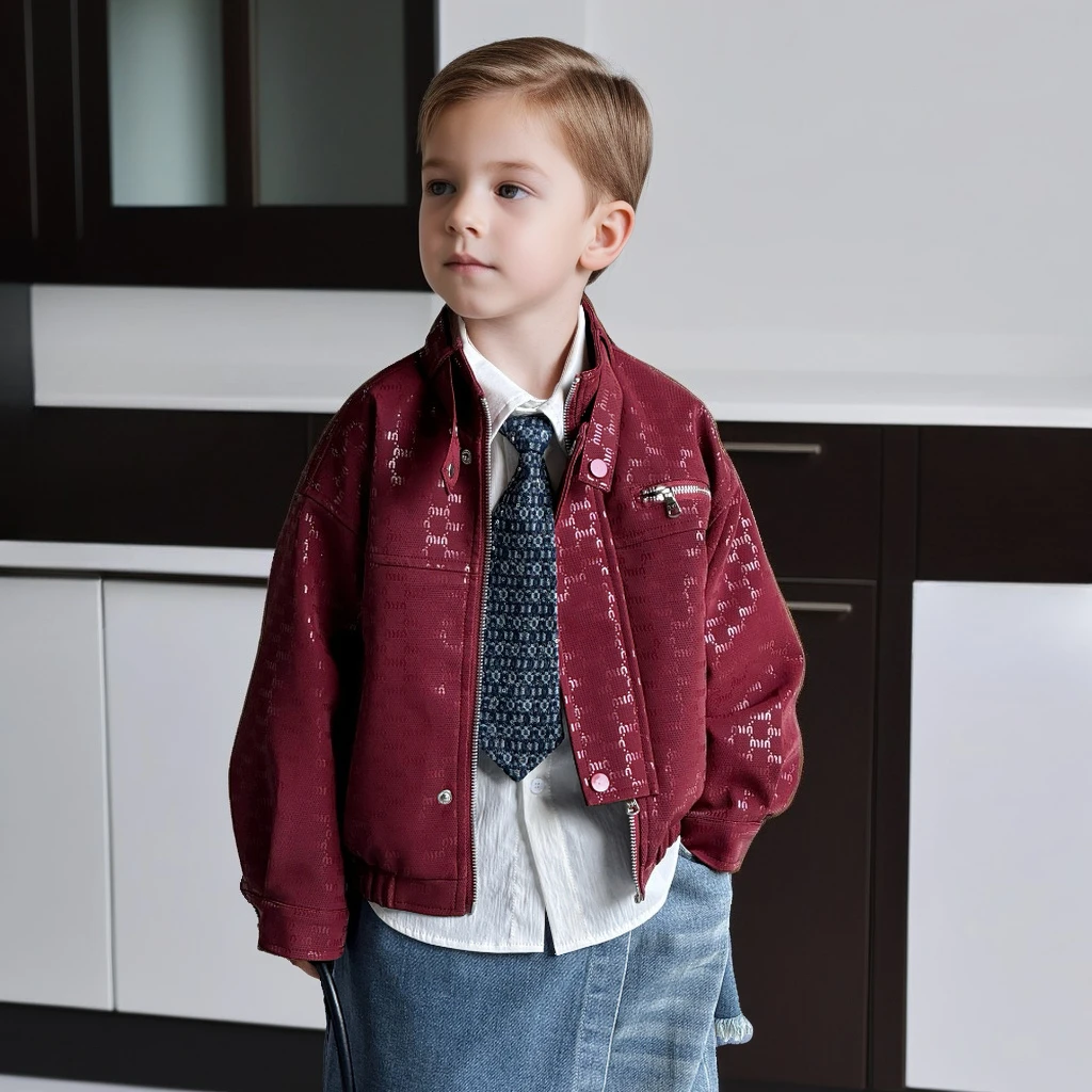 

Boys Leather Jacket Trendy Stand Collar Letter Print Cool Faux Leather Outerwear Casual Teen Kids Christmas New Year Coat Tops