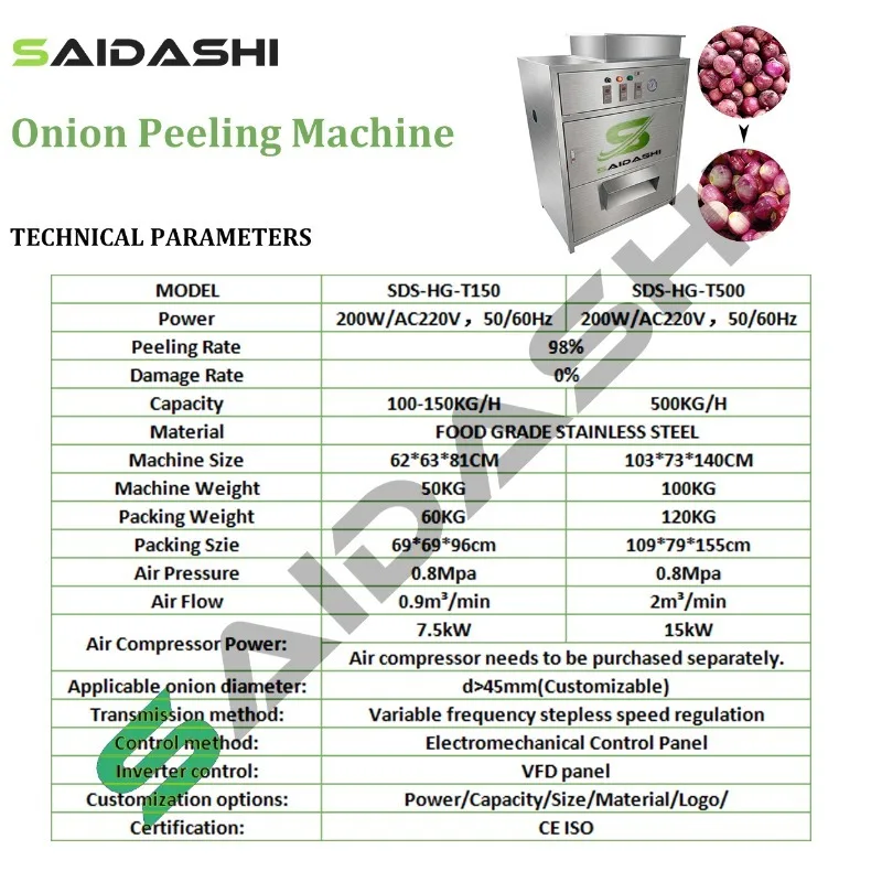Pneumatic Onion Peeling Machine Zero Damage Dry Type White Onion Peeler Red Onion Processing Equipment 100kg/h