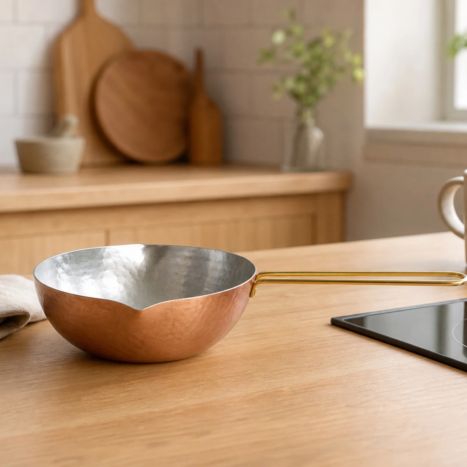 Milk Pan with Spout Hand-Hammered Small Sauce Pan Melting Pot with Pouring Spout Compact Saucepan with Pour Spouts