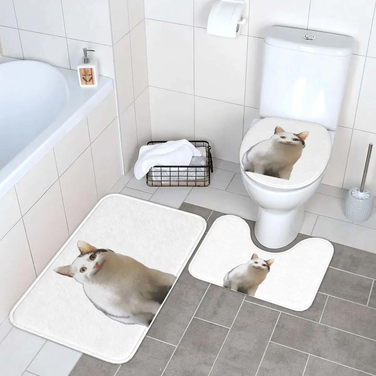

Beluga Cat Safari, 3-х шт., коврик для ванной, набор для ванной комнаты, крышка для унитаза, домашний декор, нескользящий ковер, напольный коврик