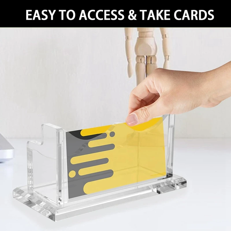 Clear Horizontal Business Card Holder Stand For Desk, Acrylic Desktop Display Name Cards Holders Organizer Storage Rack Durable