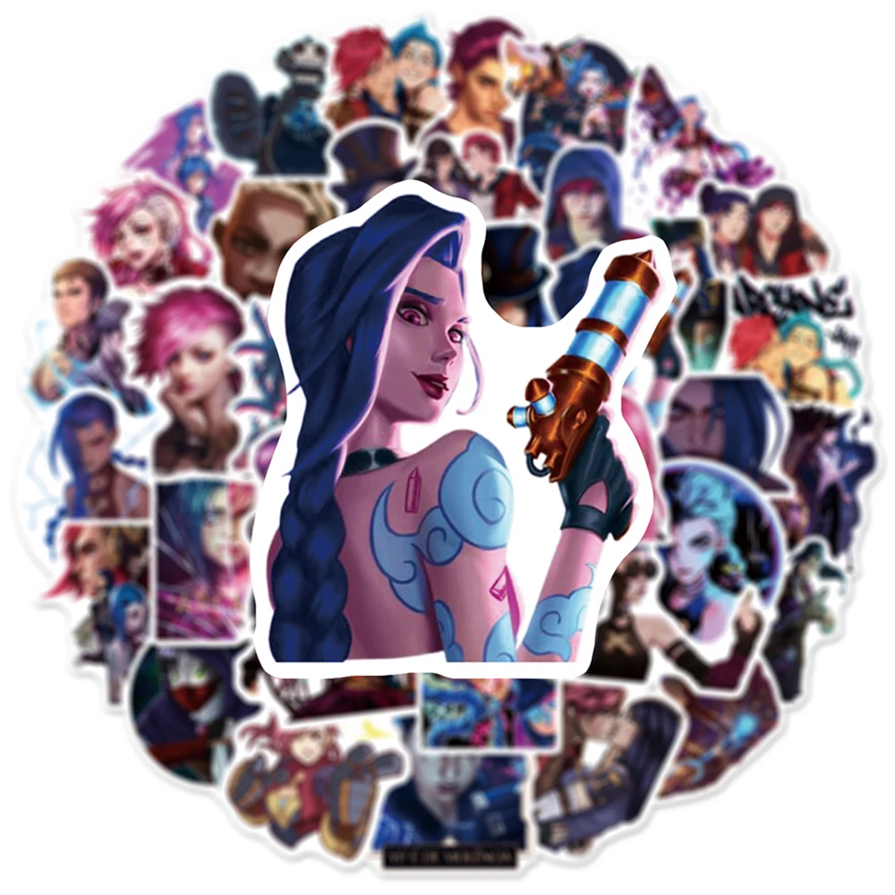 Arcane League of Legends Anime Game Stickers Toy PVC impermeable Skateboard Phone Suitcase Guitar Car Sticker Decals, 10, 30, 50 piezas