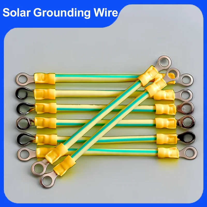100Pcs BVR Solar Photovoltaic Ground Wire with Terminal 4mm/6mm Earth Wire Hole 5/6/8mm Yellow-Green Flexible Copper Earth Cable