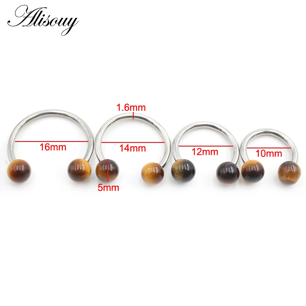 Alisouy 1PC Stainless Steel Natural Stone Horseshoe BCR Captive Septum Nose Ring Ear Guauge Nipple Ring Piercing Body Jewelry image 3