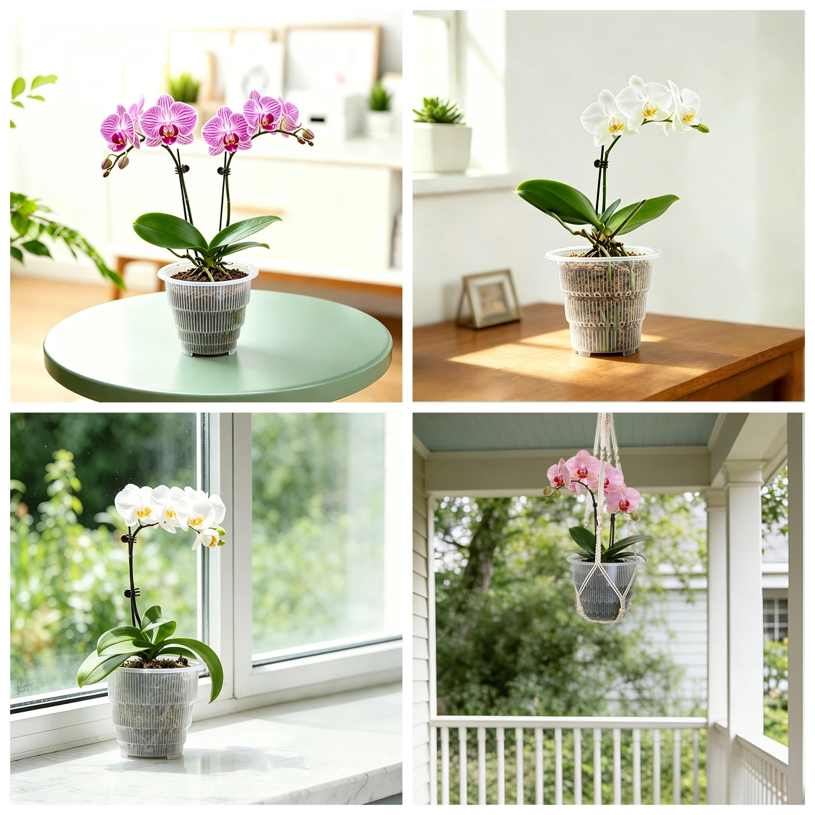 Transparente Netz-Orchideentöpfe mit Löchern für Cattleya und Dendrobium Orchideenpflanzen, 10cm, 12cm, 15cm, Heimdekoration – Detail 8