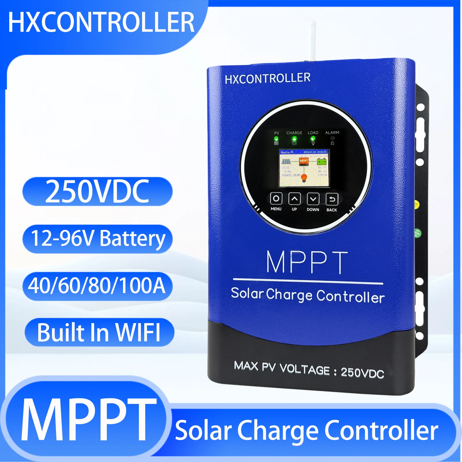 HXCONTROLLER 0-60A 7200W MPPT Solarladeregler 250VDC mit integrierter WIFI-Funktion für 12V 24V 48V 60V 72V 96V 108V 120V