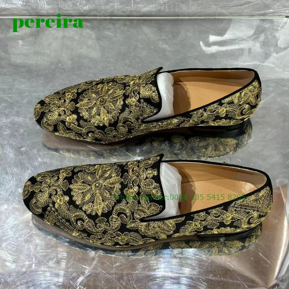 Flower Embroidered Men's Leather Shoes Chelsea Retro Low Heels Shallow Pumps 2024 New Brand Men's Formal Shoes Patchwork