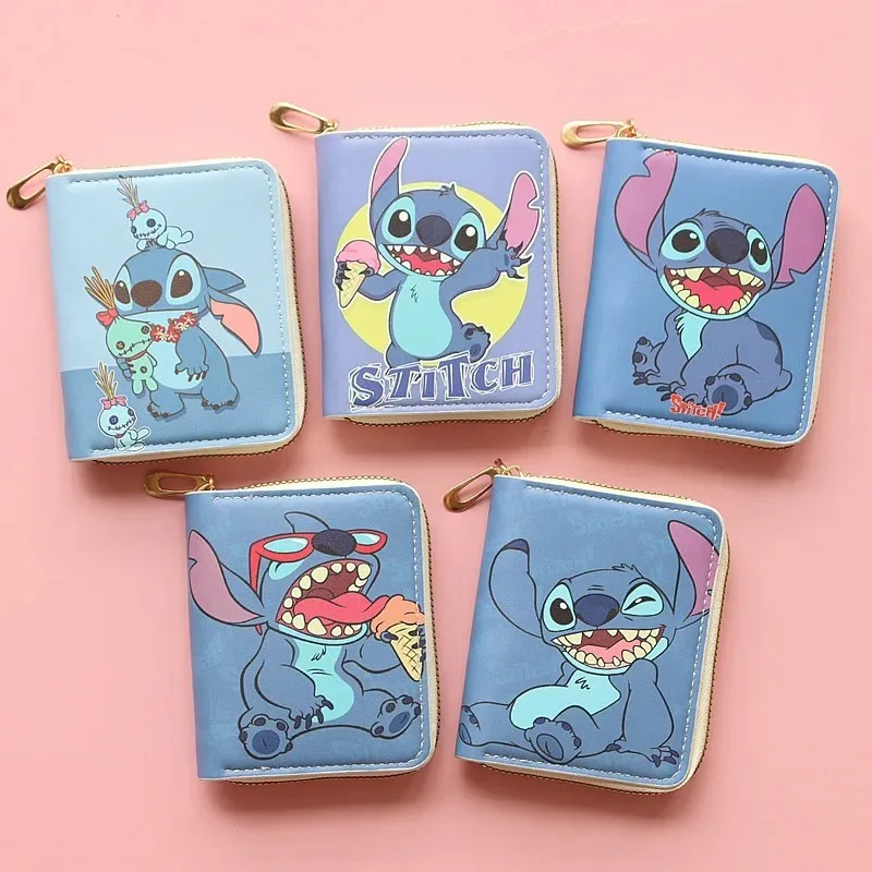 Disney Anime Stitch Zip Wallet Kawaii Lilo Stitch Cartoon Printed Wallet New Cute Boys Coin Purse Hot Card Bag Kid Birthday Gift