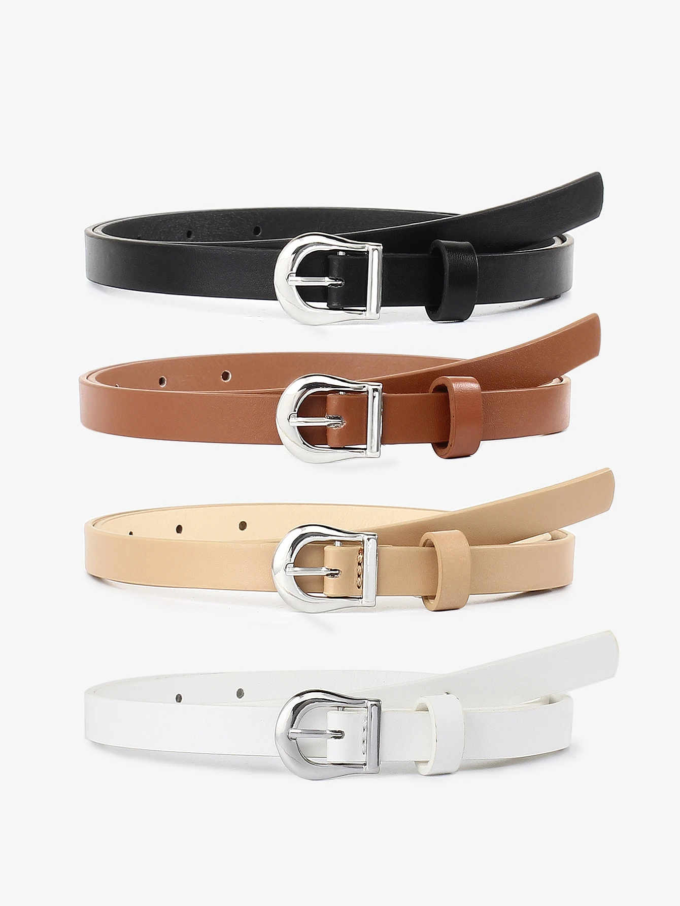 4pcs Women Skinny Leather Belt Thin Waist Belt with Metal Buckle for Pants Jeans Dresses