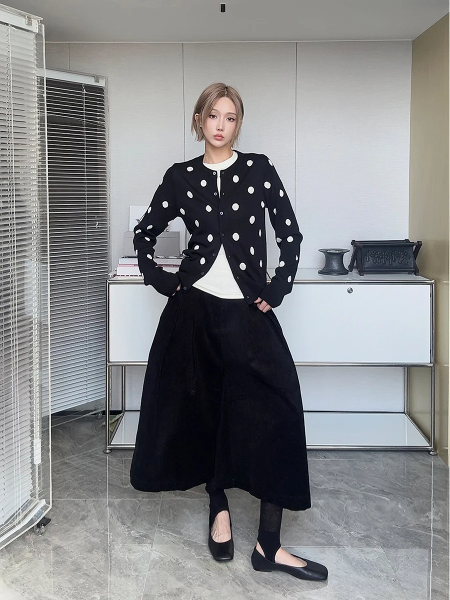 

IAMCPLUS Retro Polka Dot Sweater Cardigan Women's Casual Sle Knitted Top Vintage Faion Autumn Collection