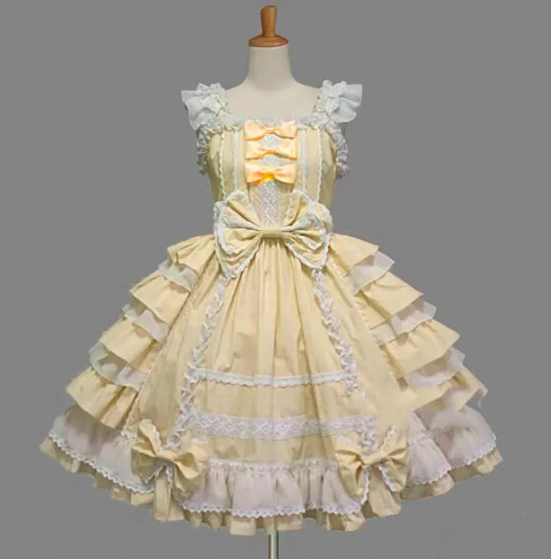 Donne Alice Lolita Angel Pink Cotton Princess Dress Court-Style Gothic Tank Dress Costume Cute Anime Maid Layer Dress For Girls