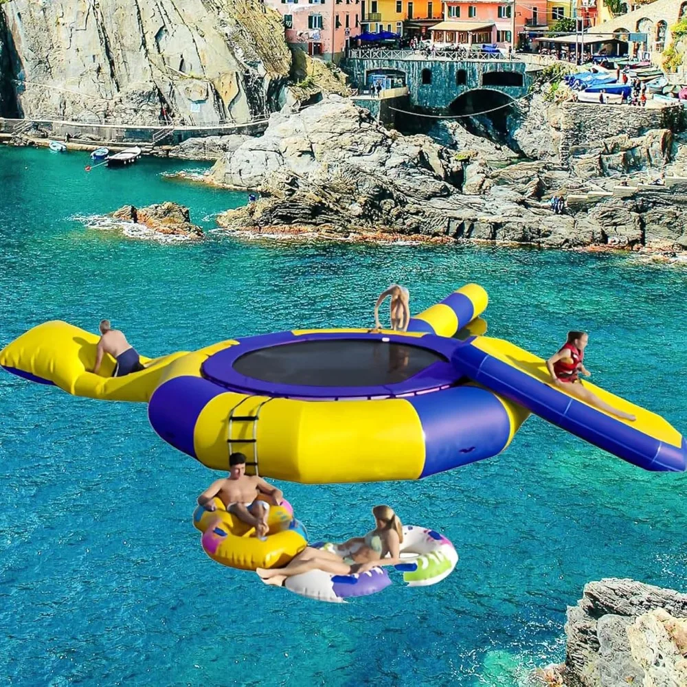 

Inflatable Water Lake Trampoline, Inflatable Bounce Swimming Platform with Slide Tube and Diving Pillow Bag