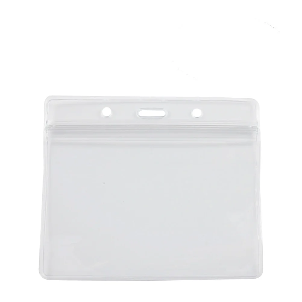 

100Pcs Transparent Waterproof Horizontal Plastic Badge Holders Id Card Protectors Office School Social Events Id Badge Holders
