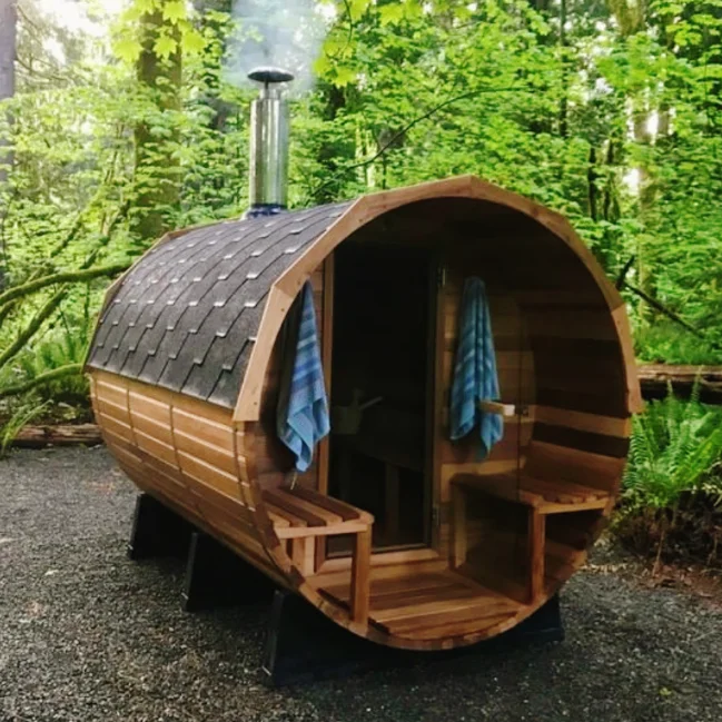 Outdoor Wood  Barrel Sauna Traditional Dry Steam Outdoor Sauna 4 Person