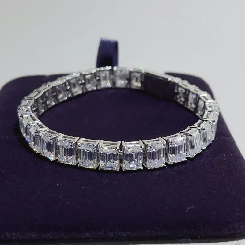 Yaranyan Vintage 925 Sterling Silver Emerald Cut Real GRA Moissanite Diamonds Gemstone Tennis Bracelets Bangle Fine Jewelry