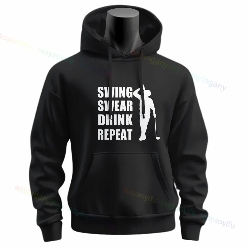 Funny Swing Swear Dring Repeat Golfing Golf Graphic Hoodie Long Sleeve Sportswear for Fall & Winter Outdoor Clothing