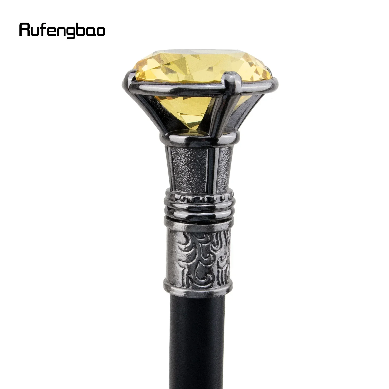 Yellow Diamond Type Silver Single Joint Walking Stick Decorative Cospaly Party Fashionable Walking Cane Halloween Crosier 93cm