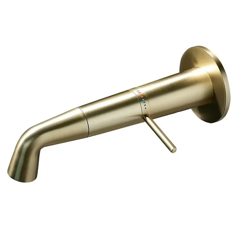 Modern Brushed Brass Ceramic Single Hole Bathroom Touchless Hot Cold Water Mixer Tap Single Handle Wall-Mounted Basin Faucet