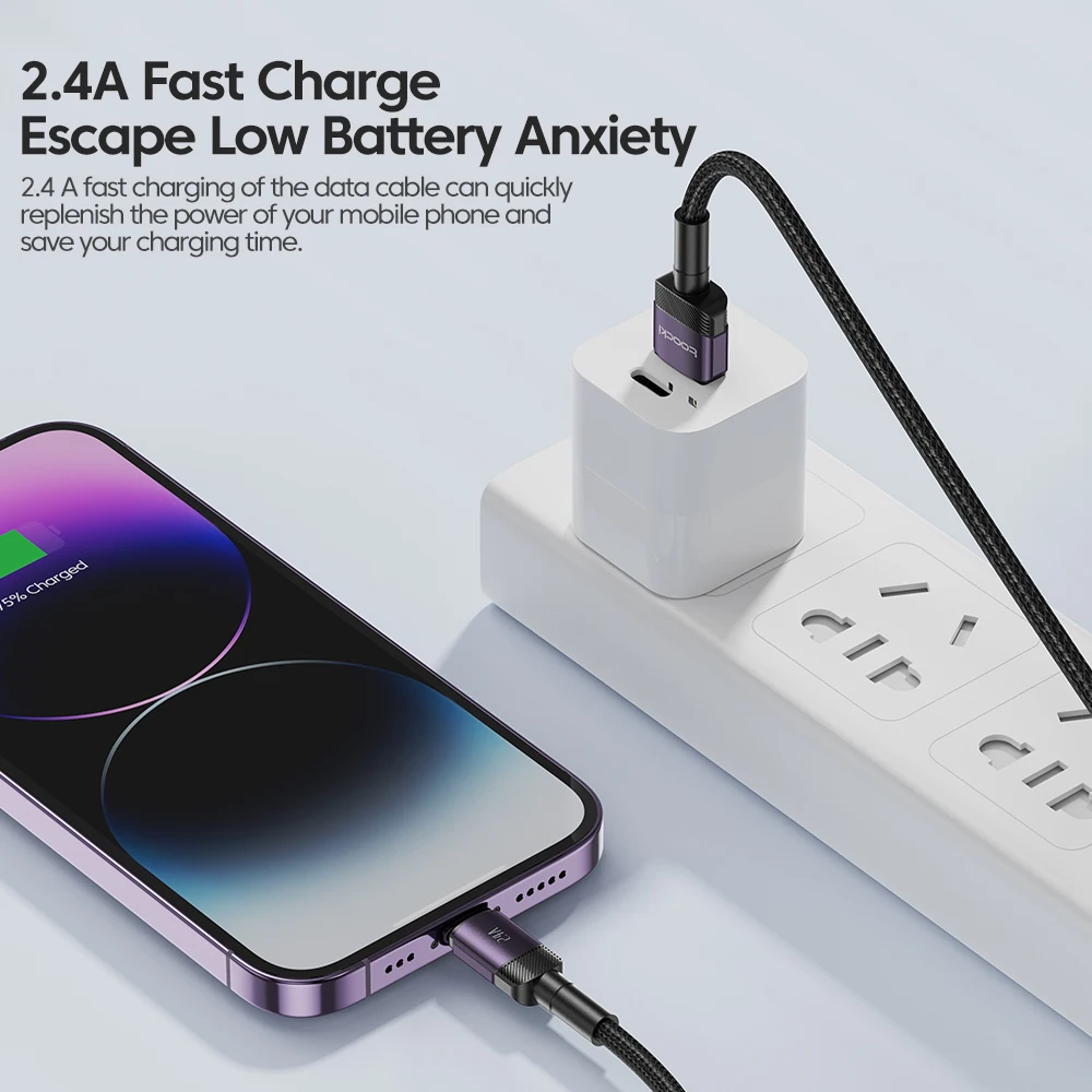 Toocki USB Cable for iPhone 14 13 12 Pro Max X XR 8 Plus iPad Fast Charging Charger Aluminum iP Cable iPhone Series Data Cord