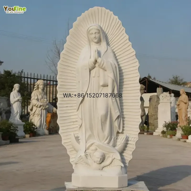 Wmwmnu for YOUFINE Life Size Natural White Marble Our Lady of Guadalupe Statue Hand Carved Virgin Mary Sculpture for Church