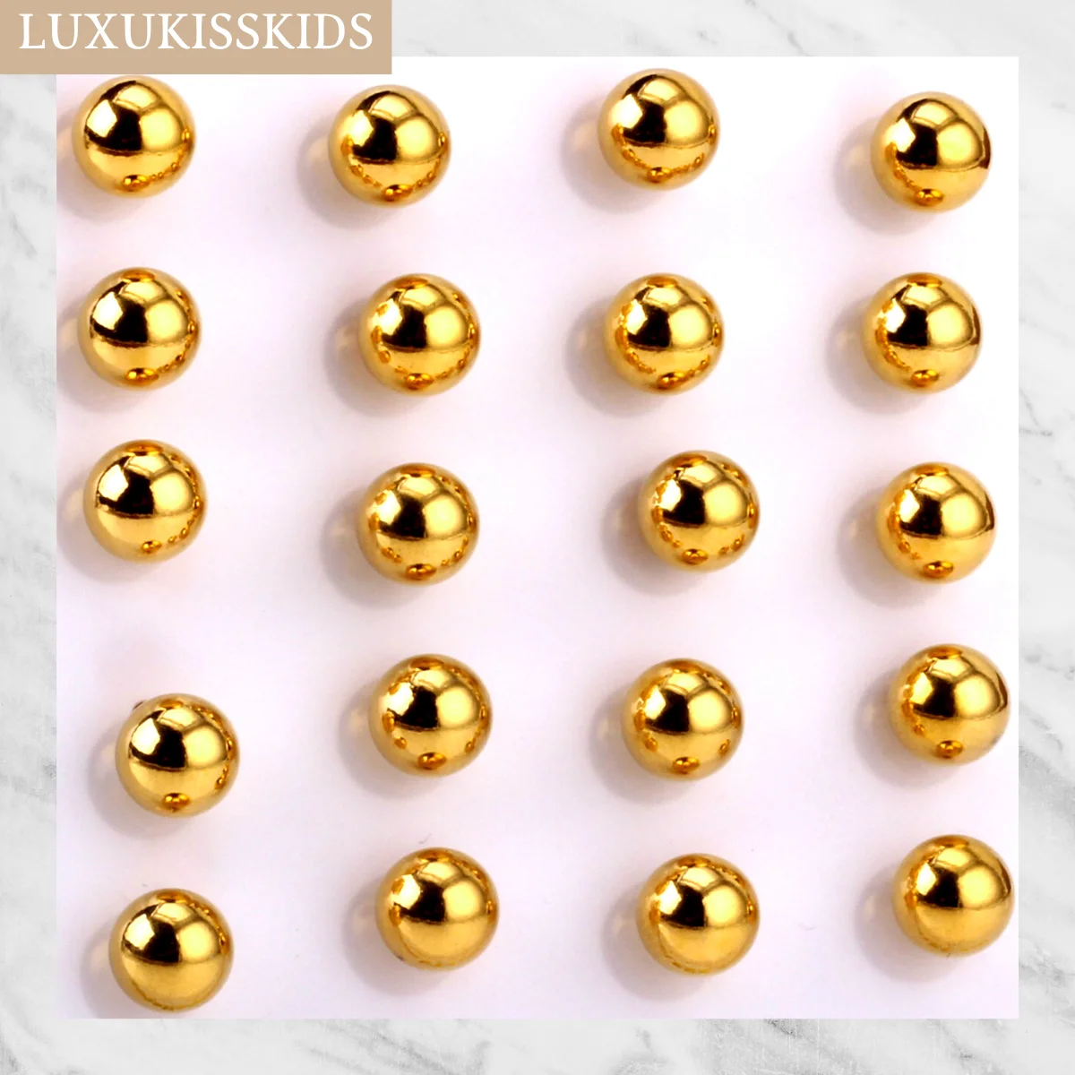LUXUKISSKIDS 10pairs/lot Ball Stud Earrings Smooth 18K Gold Plated Vacuum Stainless Steel Surgical Earing Sets Classic Piercing