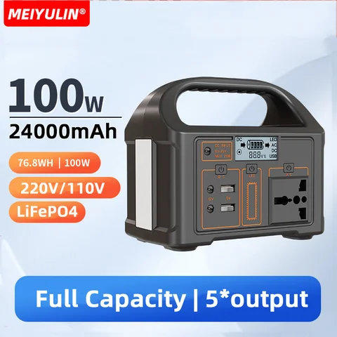 LiFePO4 휴대용 전원 은행 역 100W 태양열 발전기 220V 110V 야외 캠핑을위한 강력한 비상 외부 배터리