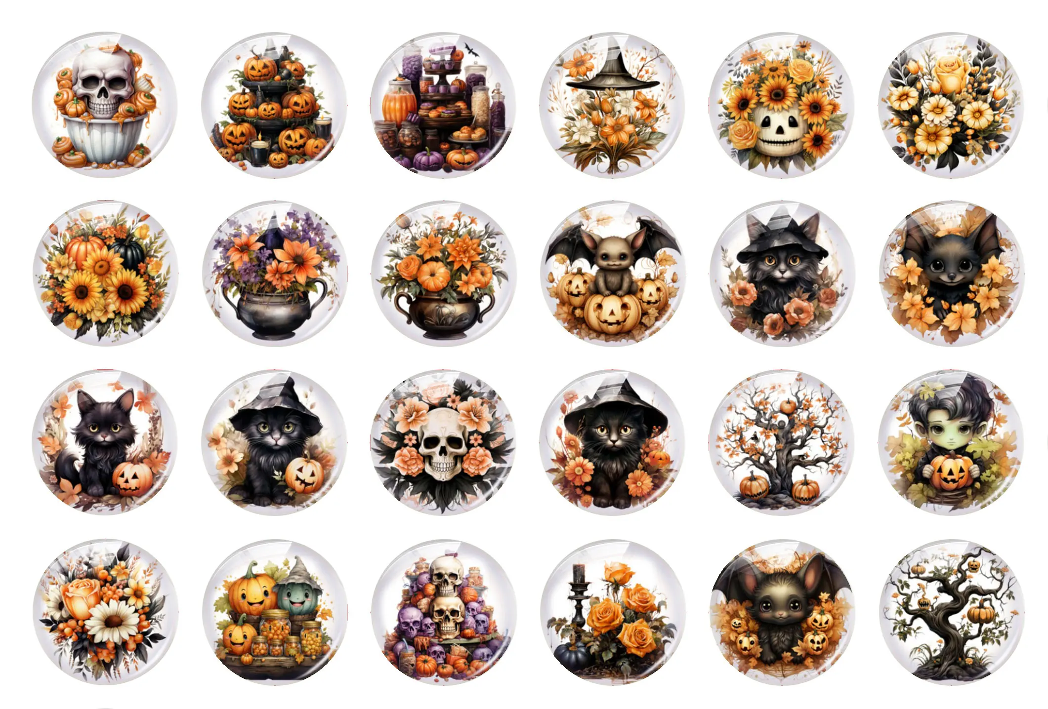 Handmade Halloween Pumpkin Skull Head Spider Witch Cat Flower Photo Glass Cabochon Flatback Demo Cameo For Diy Jewelry Making