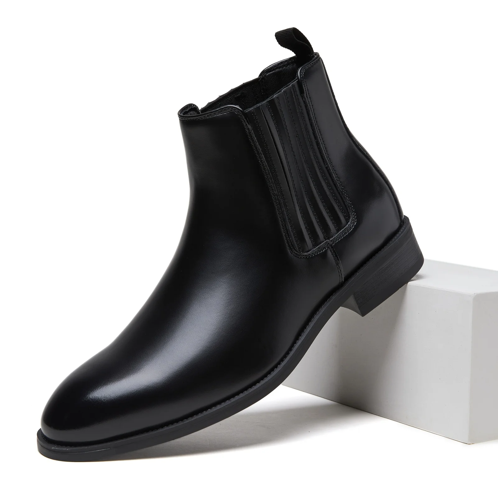 

Men All Season PU Pointed Toe High Top Chelsea Boots Thick Sole Height Increase Slip-On Shoes For Commute Office Party