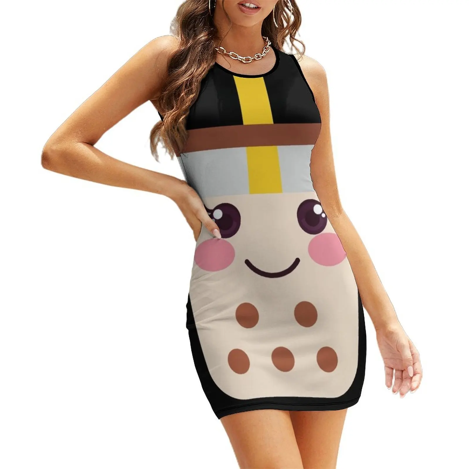 

Cute Boba Milk Tea Kawaii Bubble Tea Lover Sleeveless Sundress chic and elegant woman dress wedding dresses for woman