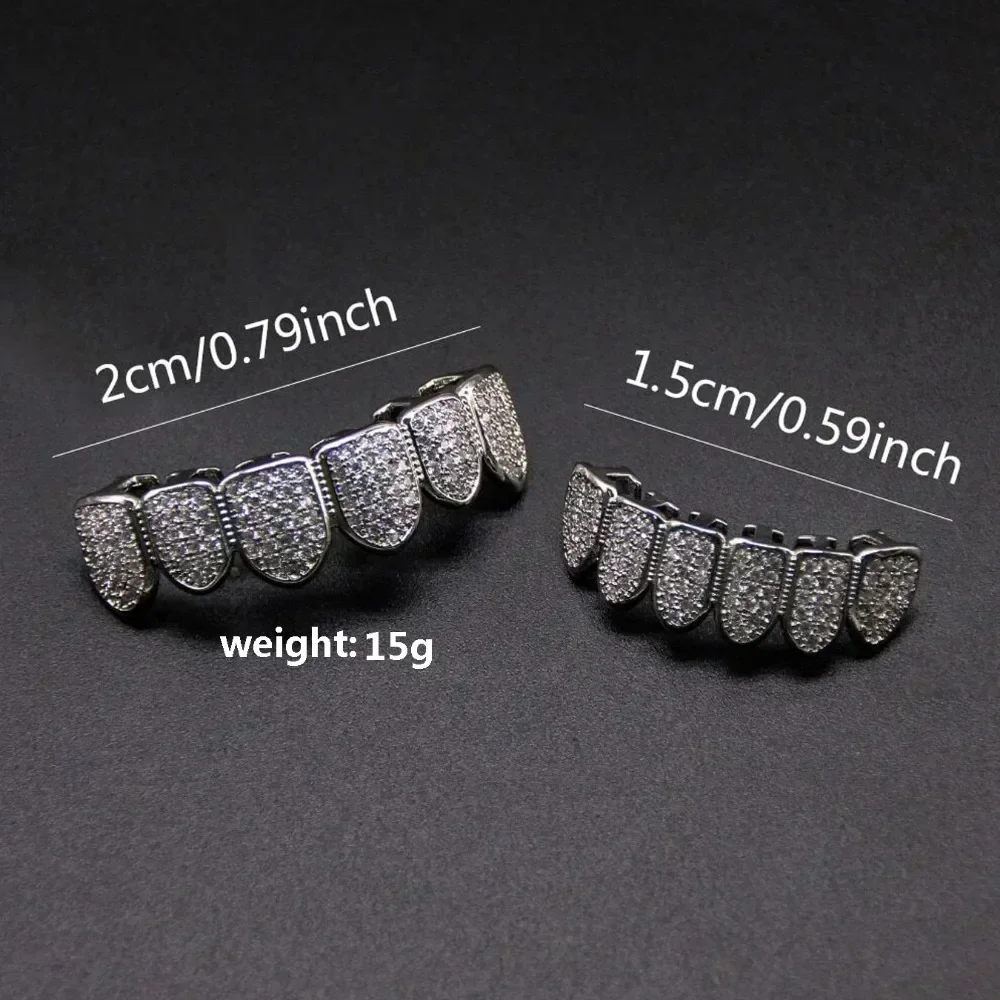 歯 Grillz セットユニセックストップボトム口シルバーカラーの歯グリル