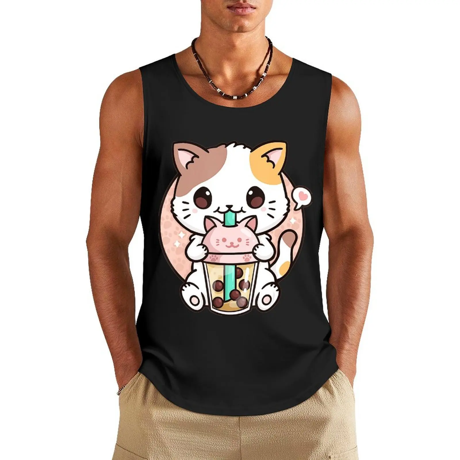 

Cat Boba Tea Bubble Tea Anime Kawaii Japanese Girls Teenager Tank Top sports t-shirts for men gym men clothing