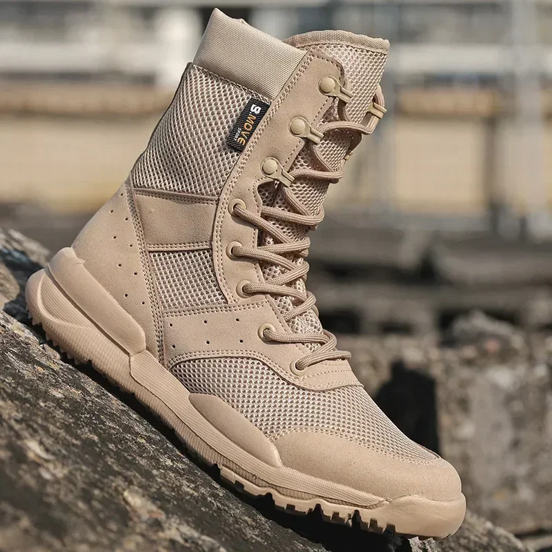 Men High Top Breathable Desert Hiking Boots Outdoor Climbing Mountaineering Shoes Lightweight Boots Mesh Army Shoes 35-48 2025