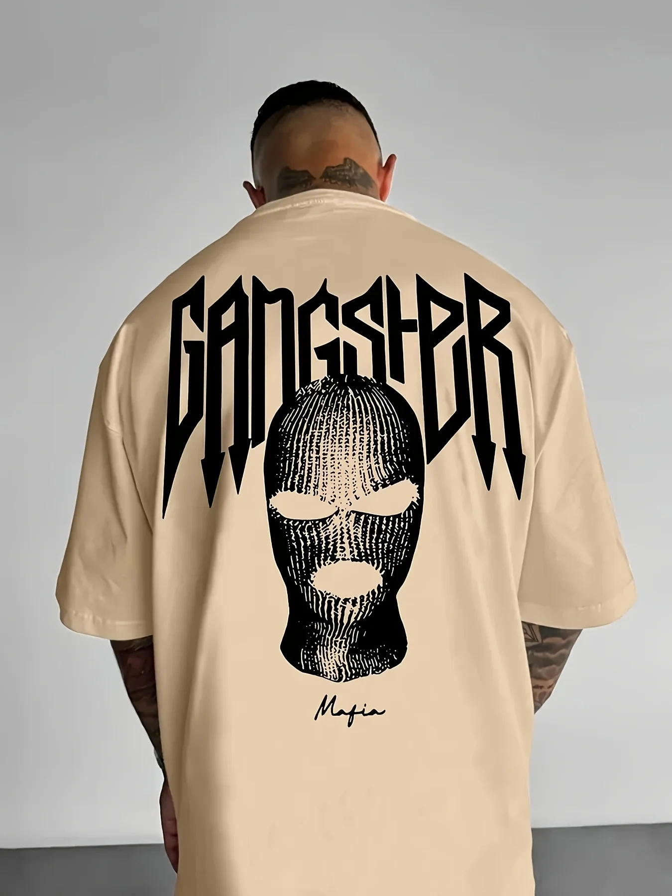 Bright Pink Gangster Balaclava Print on Premium Soft 100% Cotton Mens T shirt Perfect for Summer Streetwear and Bold Style