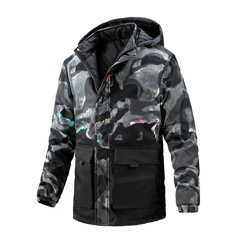 New Cotton Padded Men's Medium Long Double-sided Winter Cotton Padded Youth Camouflage Hooded Coat Men