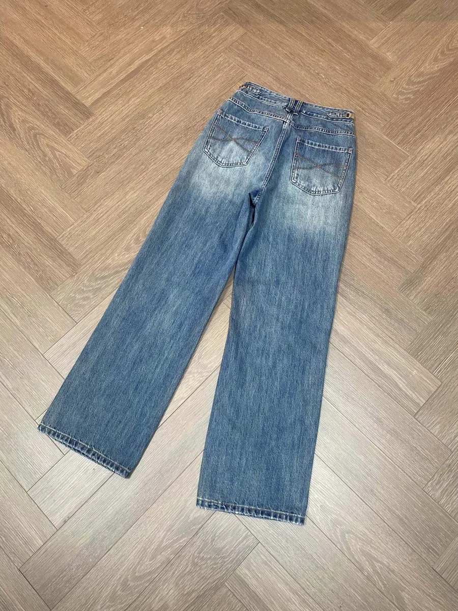 Calça jeans reta feminina de cintura alta, casual feminina, perna larga, nova, outono