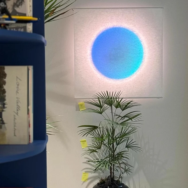 

Modern living room round full moon wall lamp designer bedroom color dimming ambient lamp