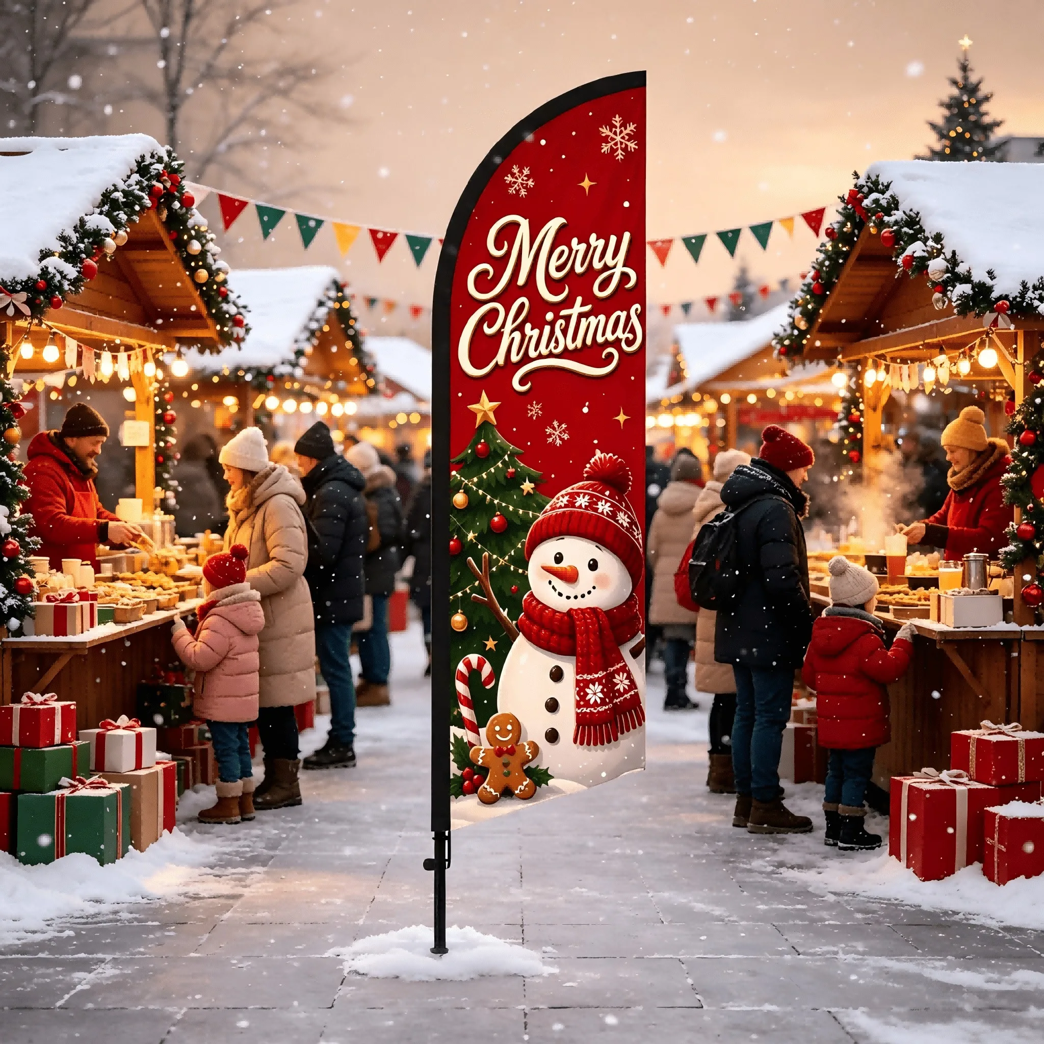 Custom MERRY CHRISTMAS Themed Feather Flag Christmas Romantic Cozy Style Sunproof Wind-Resistant Durable Portable No Meta