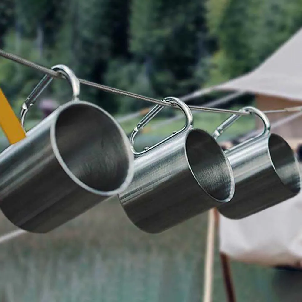 TARKA Camping Water Cup With Button 220/300ml One Person Stainless Steel Water Cup Mountaineering  Camping Picnic Tableware image 4