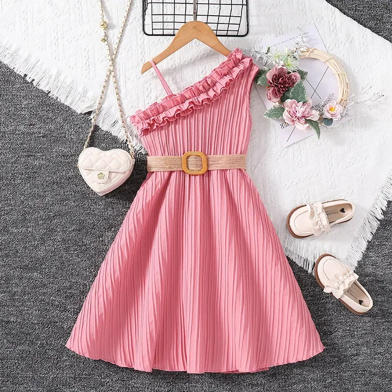 2025 summer spring Kids Child Teenager Girls clothes Dresses cotton Floral Strapless bare shoulder dress 5 6 7 8 9 10 11 12 Year