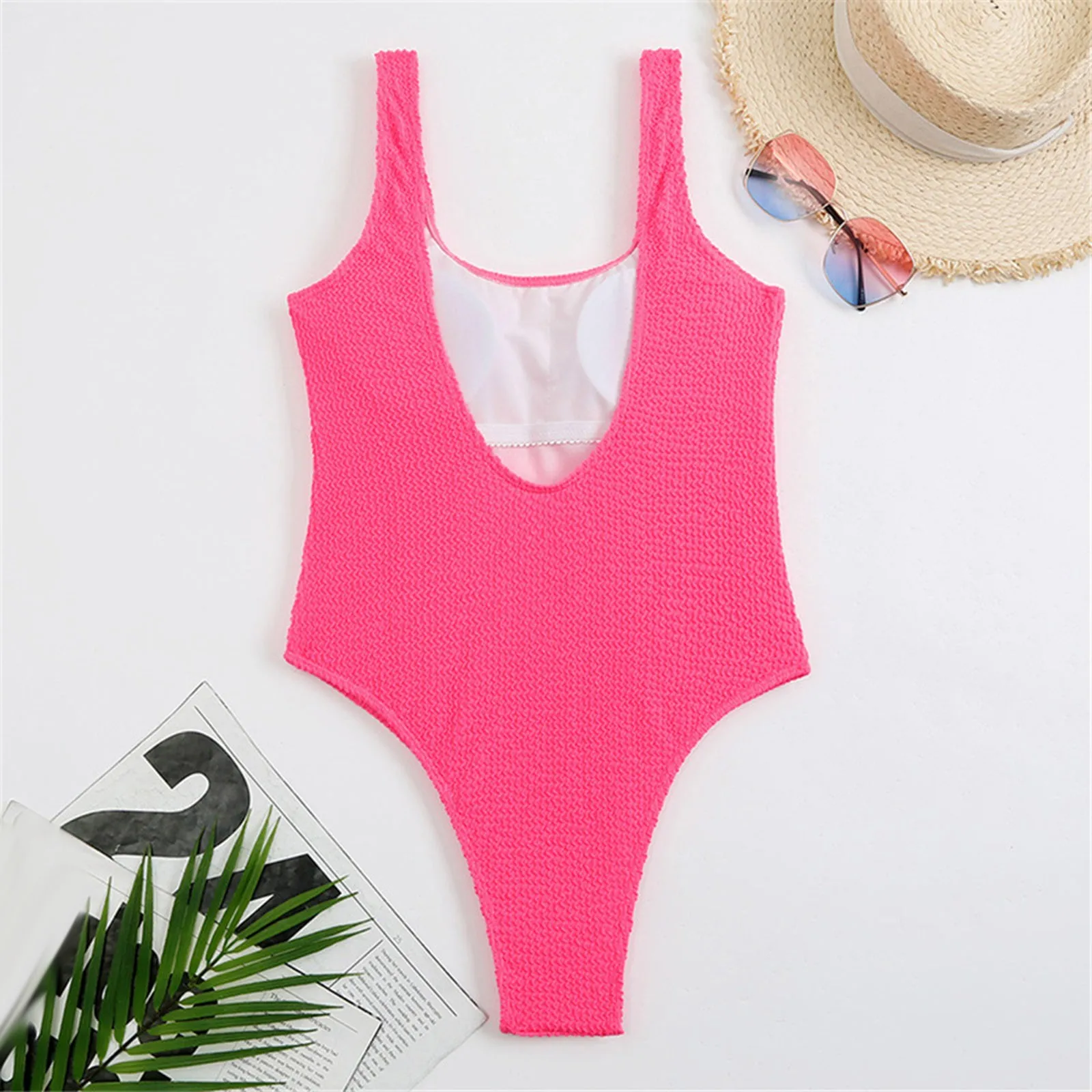 Summer One Piece Swimsuit for Women 2024 New Ribbed Monokini Swimwear Solid Bathing Suit Beach Outfits Female Swim Wear Swimsuit