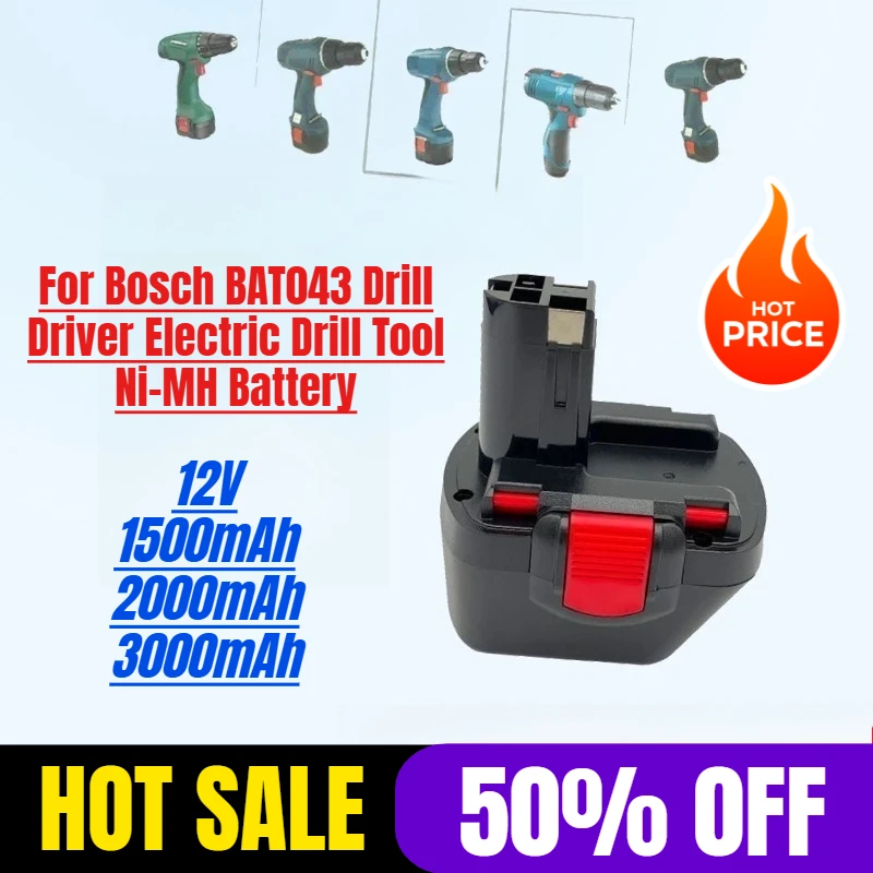 

12V 3000mAh for Bosch BAT043 Drill Driver Electric Drill Tool Ni-MH Battery