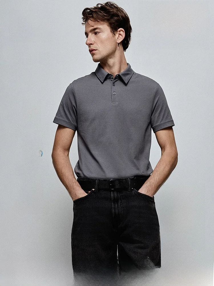 

H&M Men's irt Spring Turn-down Collar Coolmax ort Sve irt Upper Body Slim Fit Regular Thin Summer Cotton P...