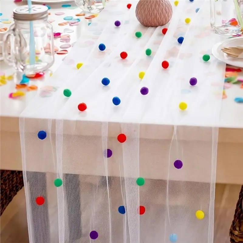 BHBD-For Birthday Tulle Table Runner 29.5 X 120 Inch 10 Ft For Party Decoration Polka Dot Cheesecloth For Wedding Baby Shower