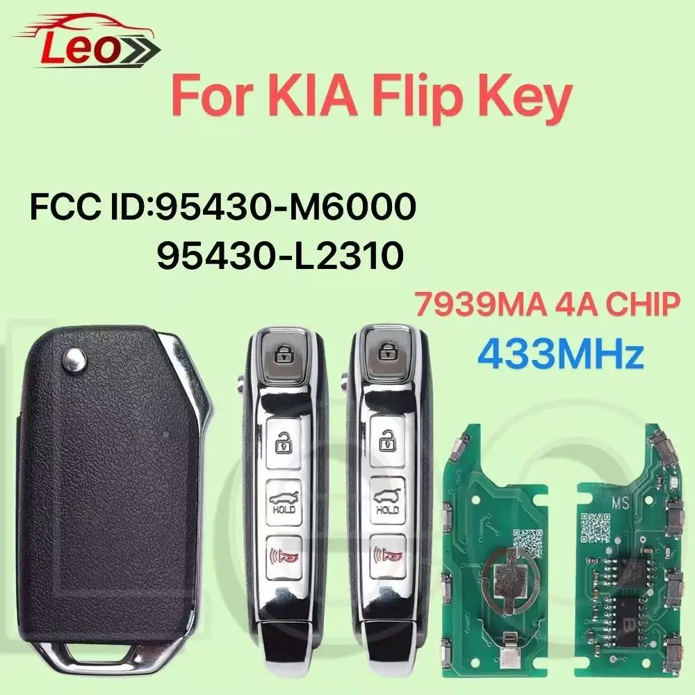 

Leo 95430-M6000/L2310 433MHz 7939-4A CHIP Car Remote Head Flip Key For KIA Forte 2019 2020 2021 Four Button CQOTD00660 KK12