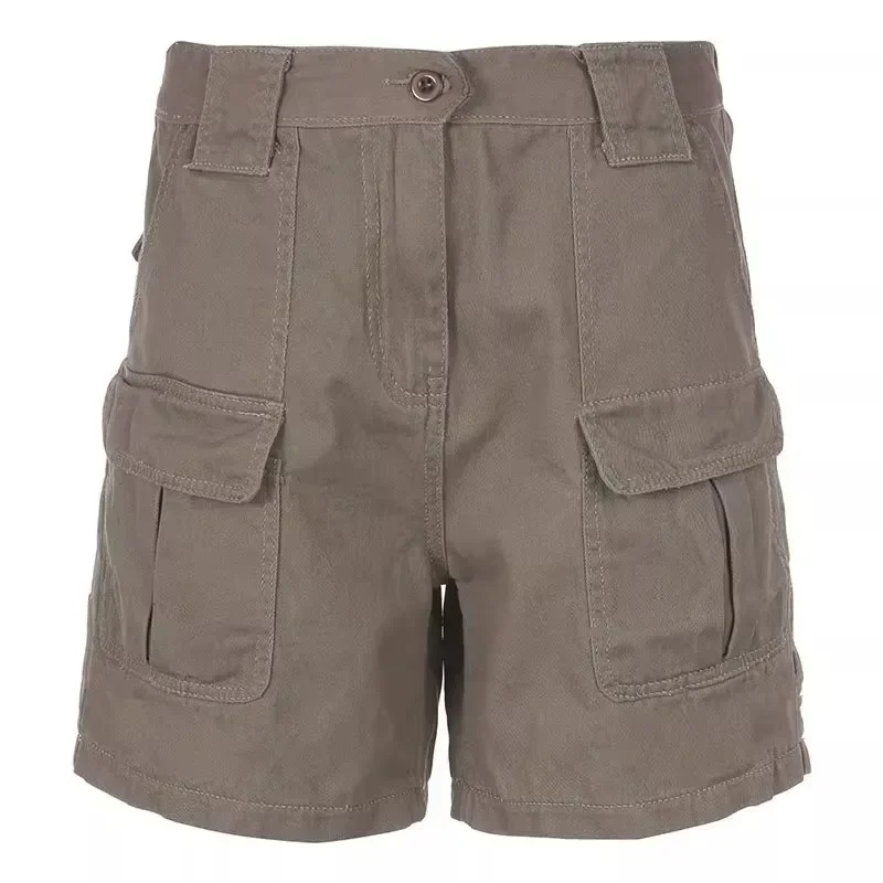 y2k Grey Shorts Pockets Harajuku Prepply Vintage High Waisted Pants Women Basic Casual Grey Summer Shorts Homewear New